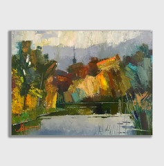 Oil painting Fall Ukrainian painter Canvas Unframed Decor original landscape