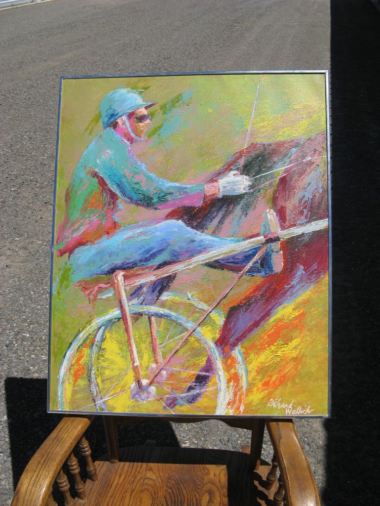 SALE RICHARD WALLICH ORIGINAL ACRYLIC ON CANVAS Harness RACING JOCKY PAINTING