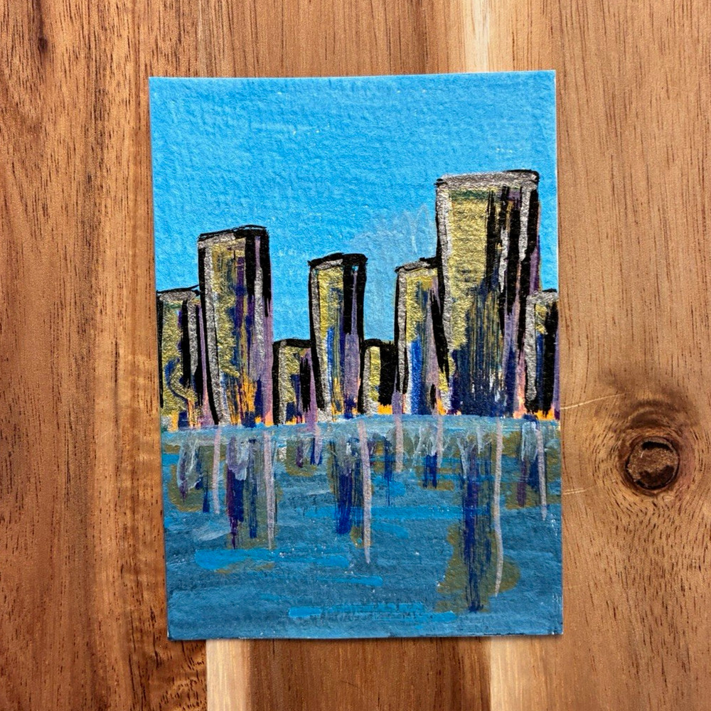 Buildings ACEO Painting on Paper Original Signed & Dated Cityscape @omilynnart