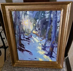 Gregory Hull American Orig. 1 of 1 Oil Painting „Winter Gleam“ 14″ X 11″ Fine