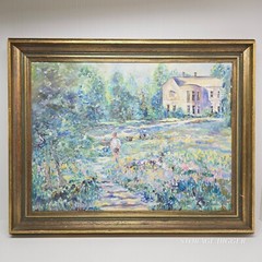VTG Oil Painting On Canvas „Boy On Garden Path“ by D. Barrett, Framed 18″ x 24″