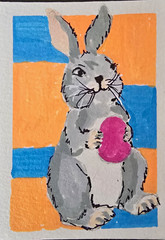 ACEO ATC Original OOAK Rabbit Tender Hold Acrylic On Paper By Stacey Ann