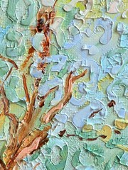 Birds Nest Abstract Oil Painting 25x25cm Landscape Original Painting on Painting Board