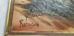Fab Funky RHINO OIL ON CANVAS Signed Robinson 25″ x 22″ Thick Impasto Paint MCM