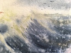 BERDS LIGHTHOUSE WAVES Original Art Painting SEA Landscape SKY Seascape Gift A5