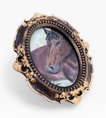 ORIGINAL Horse watercolor mini animal painting • vintage style ornate frame