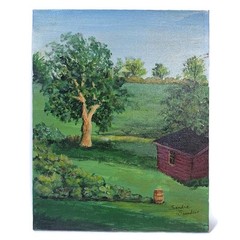 Sandra Saunders Summer Garden Landscape Oil Painting 8×10 Country Scene Unframed