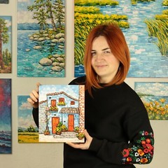 Original Oil Painting Provence Charming Cottage with Flower Street Scene Country