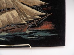 Ship at Sunset Velvet Oil Painting 11 3/4″ x15 3/4″