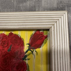 Vtg ORIGINAL Watercolor Painting White DOVES LOVE Red Roses Heart MCM Frame 8×10