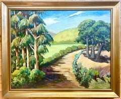 FREEMAN SARGENT VTG SIGNED ORIG OIL PAINTING LANDSCAPE W/ EUCALYPTUS TREES