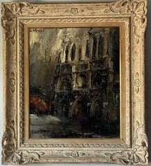 OLIVIER FOSS VINTAGE FRENCH MODERN ABSTRACT OIL PAINTING OLD NOTRE DAME PARIS 40