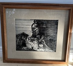 JOACHIM PROBST 1954 PEN & INK PAINTING “SERMON ON THE MOUNT”