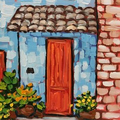 Original Oil Painting Provence Charming Cottage with Flower Street Scene Country