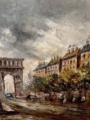 Vintage MCM Original Oil Painting Arc de Triomphe Paris Signed “Burnett” Framed