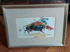 Charles Burdick (1924-2016) Painting Ink & Watercolor Spanish Bull Fight Matador