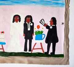 Clementine Hunter Signed Folk Art Painting on Canvas -African American Rural Art
