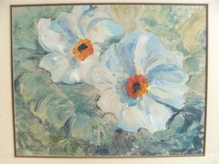 Antique B Edward Still Life White Flowers W/C Painting