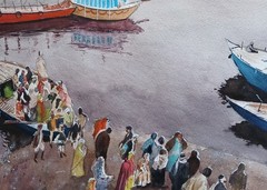 Original Painting in Watercolor „Varanasi, India“ 16″x 12″