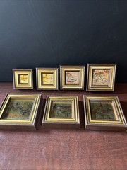 Vtg Set (7) Miniature Italian Gold Leaf Paintings Framed W/Original Box, Rare!