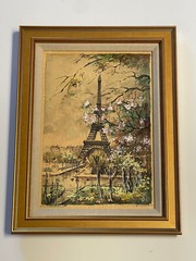 VINTAGE PAINTING PARIS FRANCE TOWER LANDSCAPE IMPRESSIONIST SIGNED LISTED 1950’S