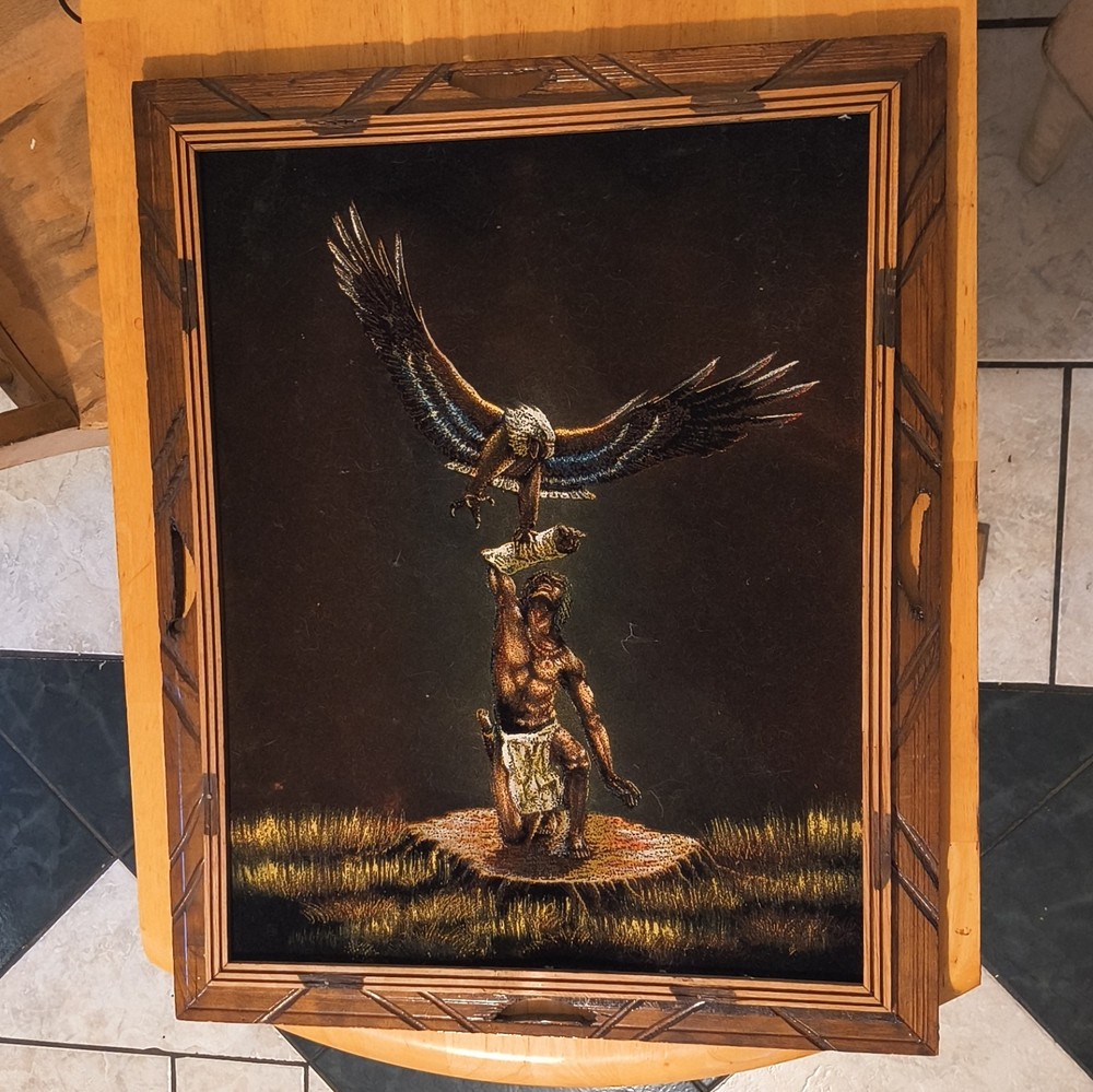 Native American painting Mexican painter Ernesto Sanchez History vtg