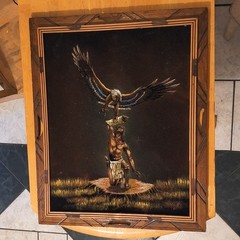 Native American painting Mexican painter Ernesto Sanchez History vtg