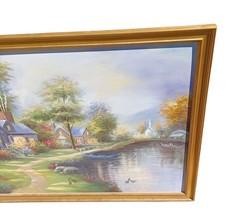 Cottage On The Lake Original Oil Painting Framed 38.5x27in C Jaffey?