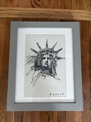 Steve Penley Original Charcoal Sketch Statue of Liberty Signed Framed 13×16