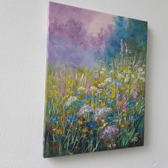 Colorful Wildflower Meadow Original Oil Painting Floral Landscape Nature 8×10 in