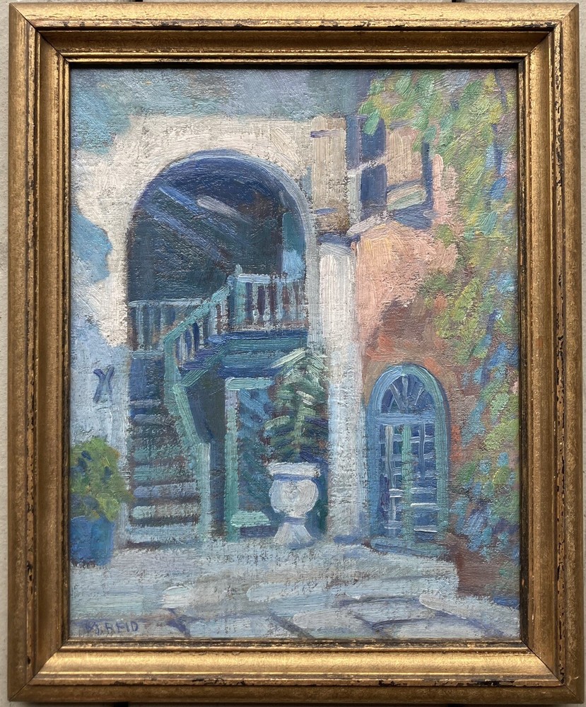 Small c.1920 Oil of Brulatour Courtyard New Orleans by Marie Reid