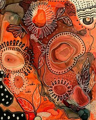 Original painting 8×10″ Orange black white doodle canvas board by Lynne Kohler