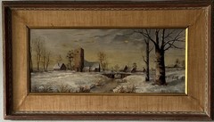 ANTIQUE 19TH CENTURY SNOW LANDSCAPE OIL PAINTING OLD HUDSON RIVER SCHOOL 1893