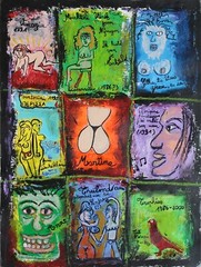 Trophies nude women Folk Art Acrylic painting on heavy paper 22 x 16.5