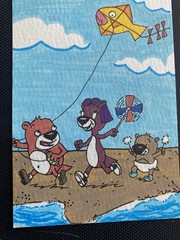 3 Otter Friends Show ACEO hand painted Art trading card acrylic micron 2.5×3.5