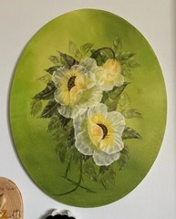 MCM Vintage Oil Painting Large 16×20” Canvas Oval French Country Floral Flowers