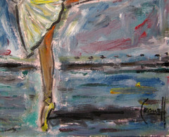 ONE BALLERINA 8×10 oil painting woman ballet dance WOOD original signed Crowell