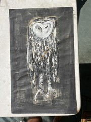 Mid Century 1964 Signed Ott Gouache Owl Painting Black White Paper