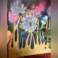 ORIGINAL Mushrooms Painting art Gold accent Fantasy Whimsical Surreal Artwork