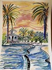 THE RALEIGH POOL | Watercolor Painting K C Jones South Beach Miami Florida Art