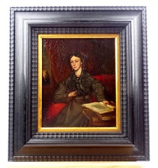 Elegant Lady Lady in Black Dress Portrait Oil Wood 1870 Probably Frank Reynolds