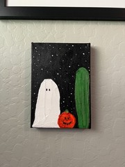 5 X 7 inch & 2 cm thick CANVAS – 1 Ghost, 1 Pumpkin, 1 Saguaro Original Painting