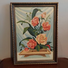 Vintage Paint By Number Roses Floral Still Life Framed Art Mid Century 15.75×11