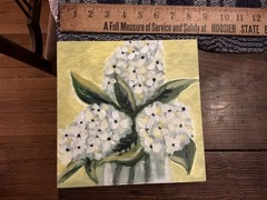 Original Artwork Hydrangeas On Canvas In Yellow, White, And Green. Framed