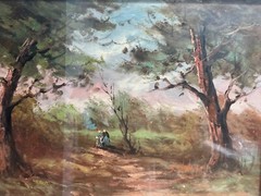 ITALIAN OIL ON CANVAS 2 WOMEN IN THE WOODS , SIGNED BY THE ARTIST