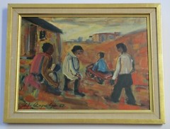 STEFAN AMPENBERGER PAINTING MID CENTURY SOUTH AFRICA MODERNIST URBAN 1967 OIL