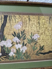 Vintage Framed Peonies Willows Japanese Painting Washington DC Freer Gallery