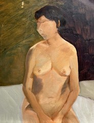 ARTIST UNKNOWN AUSTRALIAN UNSIGNED OIL „SEATED FEMALE NUDE“ 1990