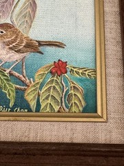 Original Wall Art Painting Birds In A Tree Framed Artist Signed 8” X 10”