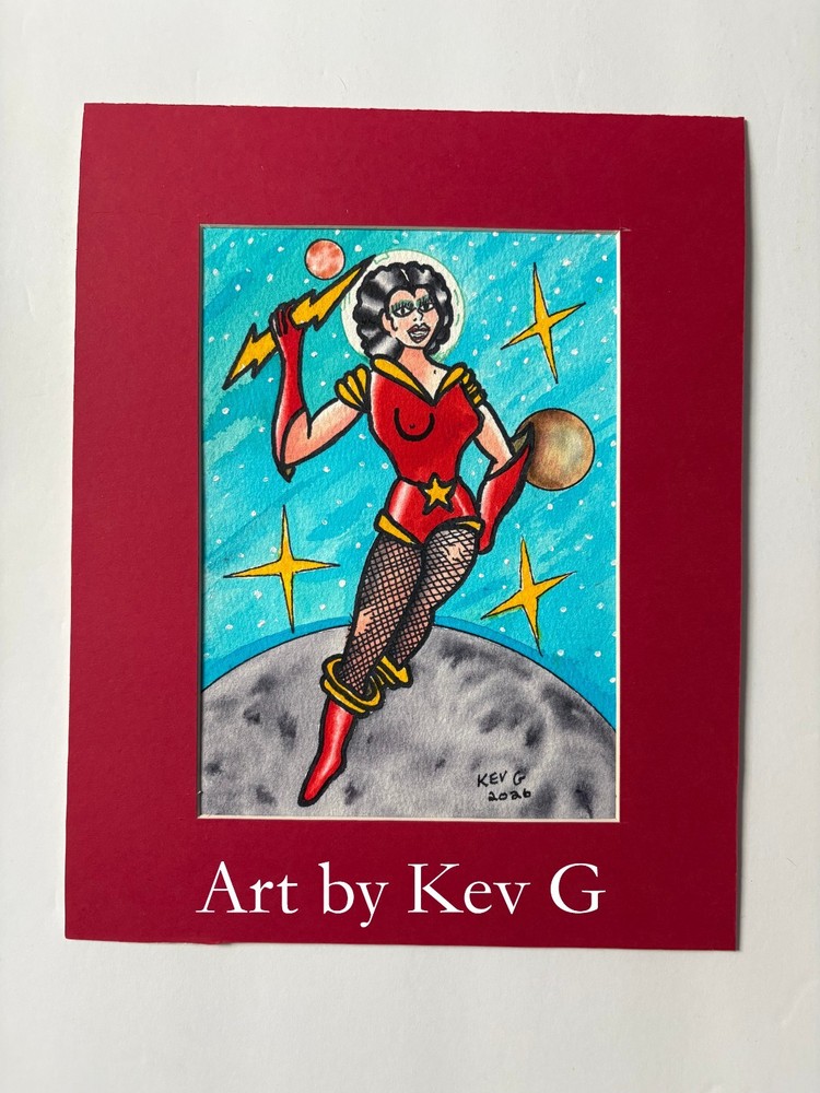 Original Watercolor Space Girl Painting ~ Art by Kev G